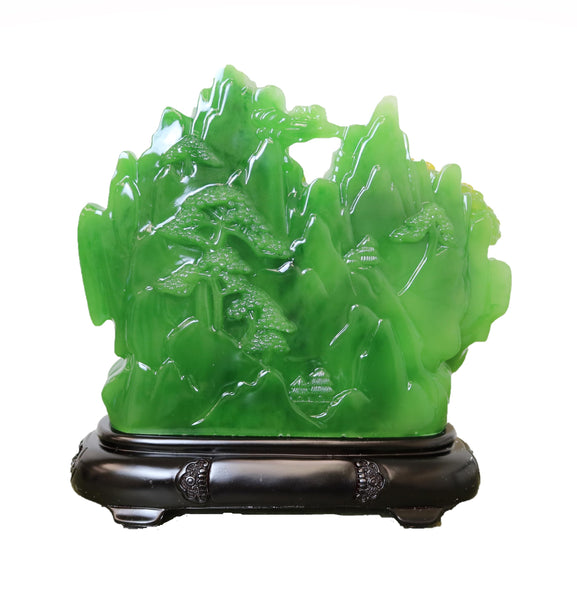 Feng Shui Jade Sculpture Mountain Scenery Welcome Tabletop for Home Office or Store Decoration