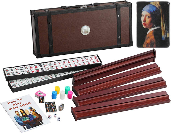 166 American Western Mahjong Mah jongg Set Suitcase Limited Edition Embedded Masterpiece Background in Leather Suitcase