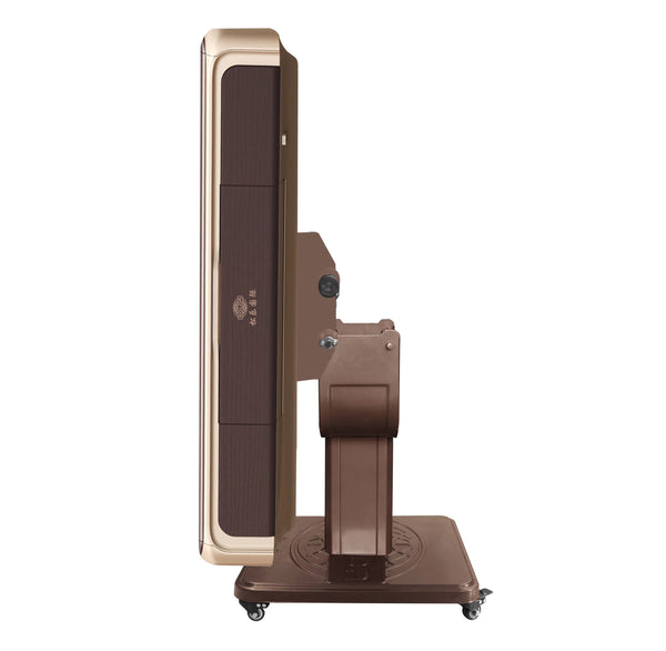 MJ-BST 松乐可折叠款电动麻将桌 Automatic Mahjong Table Coffee Color with Gold Edges. Pedestal Folding Style with No-Numberes Chinese Style tiles 适配中式无数字牌