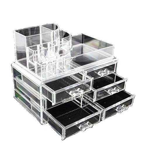 Acrylic Cosmetics Makeup Jewelry Organizer 6 Drawers with 8 Compartments Top Section