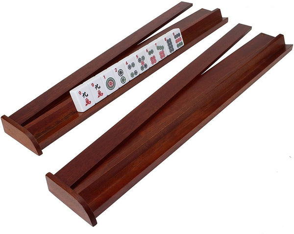 Set of 4 18" Natural Color Wooden Racks with Attachable Magnet Pushers for American Mahjong Style Western Mah Jongg Tiles Games