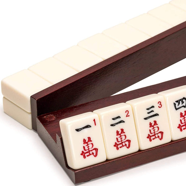 Set of 4 18" Natural Color Wooden Racks with Attachable Magnet Pushers for American Mahjong Style Western Mah Jongg Tiles Games