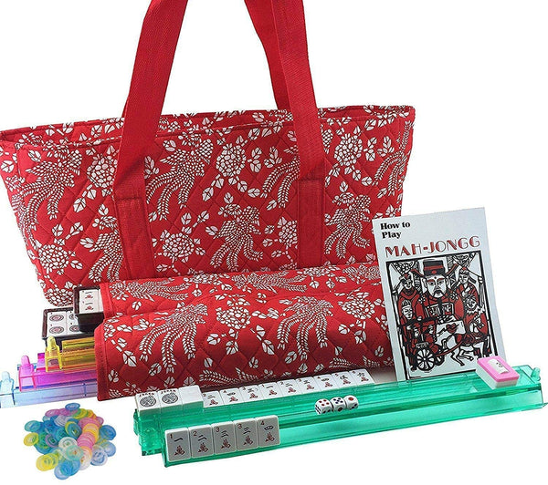 American Mahjong Set Blue Phoenix Soft Bag 4 Pushers/Racks Easy Carry Western Mahjongg