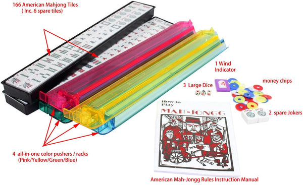 American Mahjong Set Blue Phoenix Soft Bag 4 Pushers/Racks Easy Carry Western Mahjongg