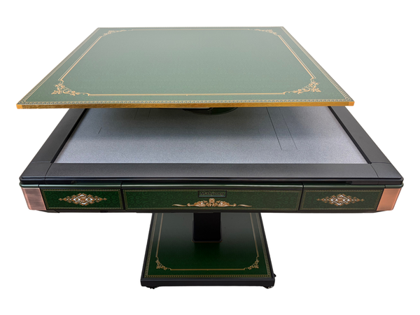 New Arrival !!! Skyline Emerald Elite 30 Premium Automatic Mahjong Table – American Mahjong Edition, 2 Sets of 30mm Numbered Magnetic Tiles, Tiffany Blue & Sakura Pink, Emerald Green Glass Top, Folding Design with Wooden Racks & Pushers