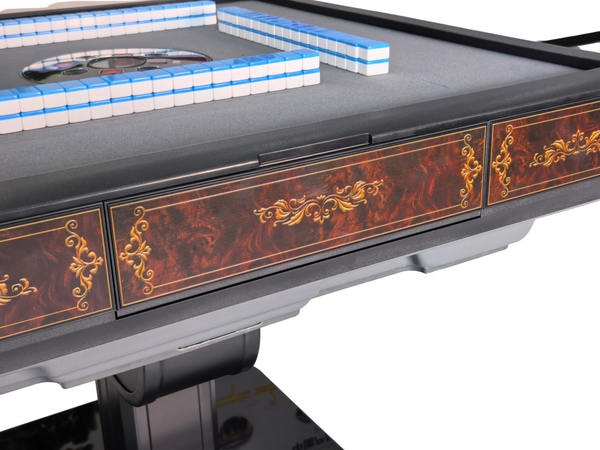New Arrival !!! Skyline Vintage Elite 30 Premium Automatic Mahjong Table – American Mahjong Edition, 2 Sets of 30mm Numbered Magnetic Tiles, Tiffany Blue & Sakura Pink, Vintage Walnut Glass Top, Folding Design with Wooden Racks & Pushers
