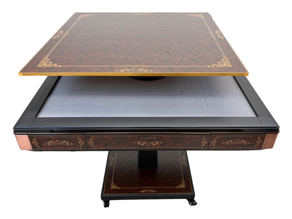 New Arrival !!! Skyline Vintage Elite 30 Premium Automatic Mahjong Table – American Mahjong Edition, 2 Sets of 30mm Numbered Magnetic Tiles, Tiffany Blue & Sakura Pink, Vintage Walnut Glass Top, Folding Design with Wooden Racks & Pushers