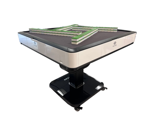 MJ-MINI360 Ultra-Thin Automatic Mahjong Table In White Color with Folding Roller Coaster Style, 36mm American Style Tiles with Numbers, and Optional Built-in Hard Table Cover