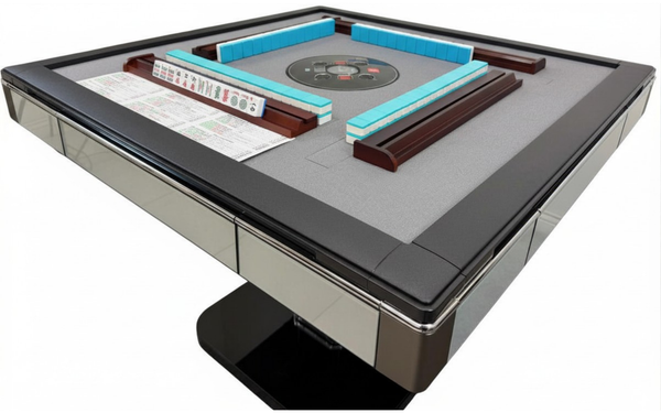 Skyline Elite 30 Premium Automatic Mahjong Table – American MahJong Edition, 160-Tiles Setup, 2 Sets of 30mm Numbered Magnetic Tiles, Tiffany Blue & Sakura Pink, Black Glass Top, Folding Design with Wooden Racks & Pushers