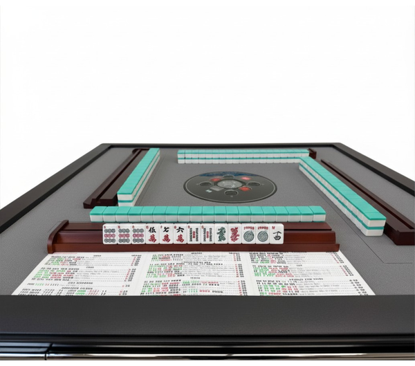Skyline Elite 30 Premium Automatic Mahjong Table – American MahJong Edition, 160-Tiles Setup, 2 Sets of 30mm Numbered Magnetic Tiles, Tiffany Blue & Sakura Pink, Black Glass Top, Folding Design with Wooden Racks & Pushers