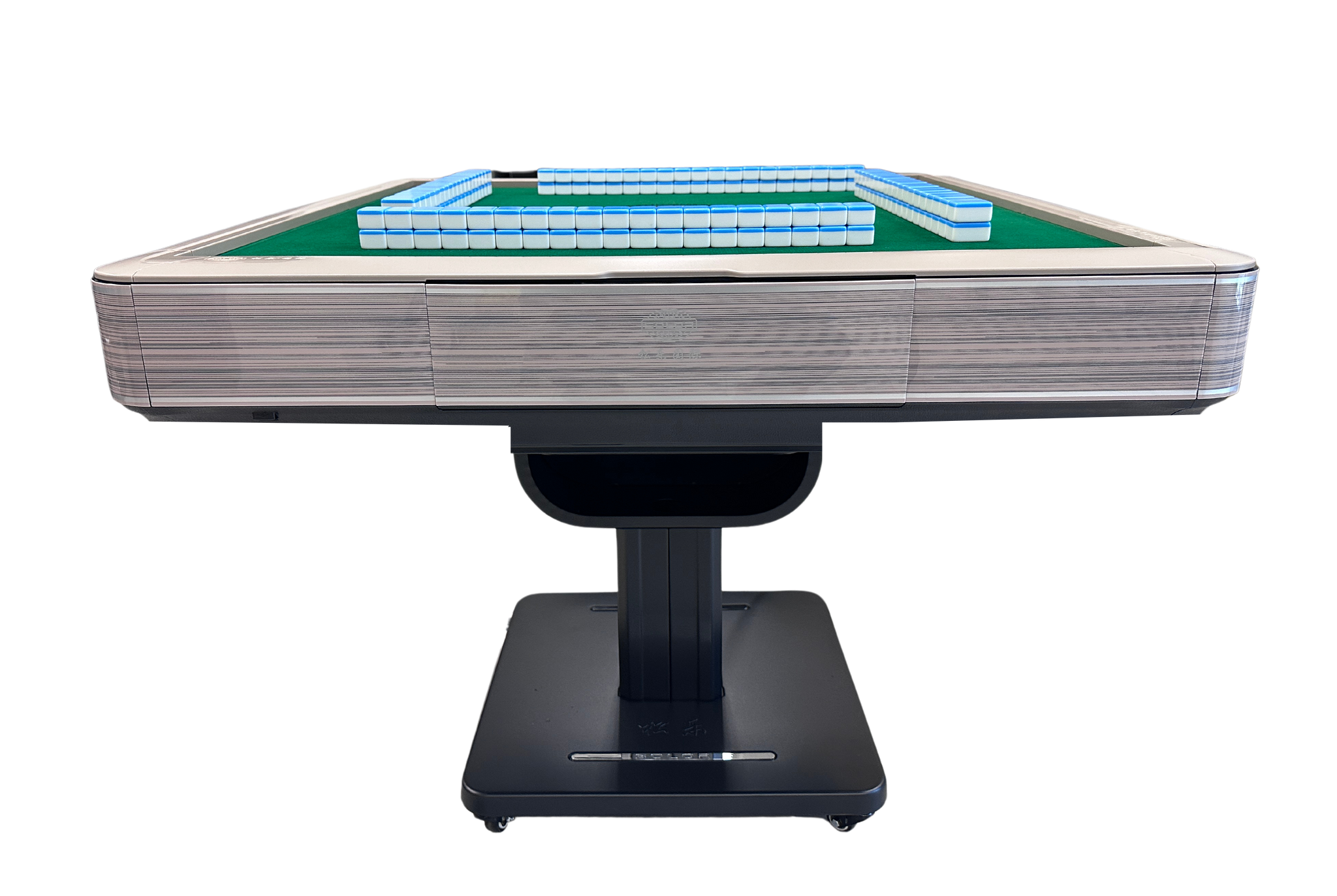 MJ-T200 Light Brown Automatic Mahjong Table. Pedestal Folding Table Ultra Thin Style with Numbered Tiles 36mm/40mm