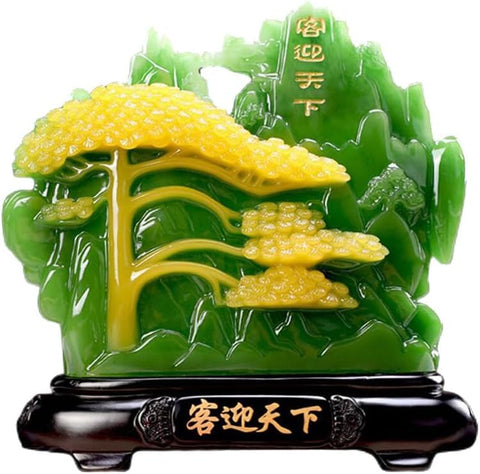 Feng Shui Jade Sculpture Mountain Scenery Welcome Tabletop for Home Office or Store Decoration