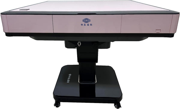 MJ-MINI360 Ultra-Thin Automatic Mahjong Table In Rose Pink Color with Folding Roller Coaster Style, 36mm American Style Tiles with Numbers, Built-in Hard Table Cover