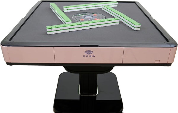 MJ-MINI360 Ultra-Thin Automatic Mahjong Table In Rose Pink Color with Folding Roller Coaster Style, 36mm American Style Tiles with Numbers, Built-in Hard Table Cover