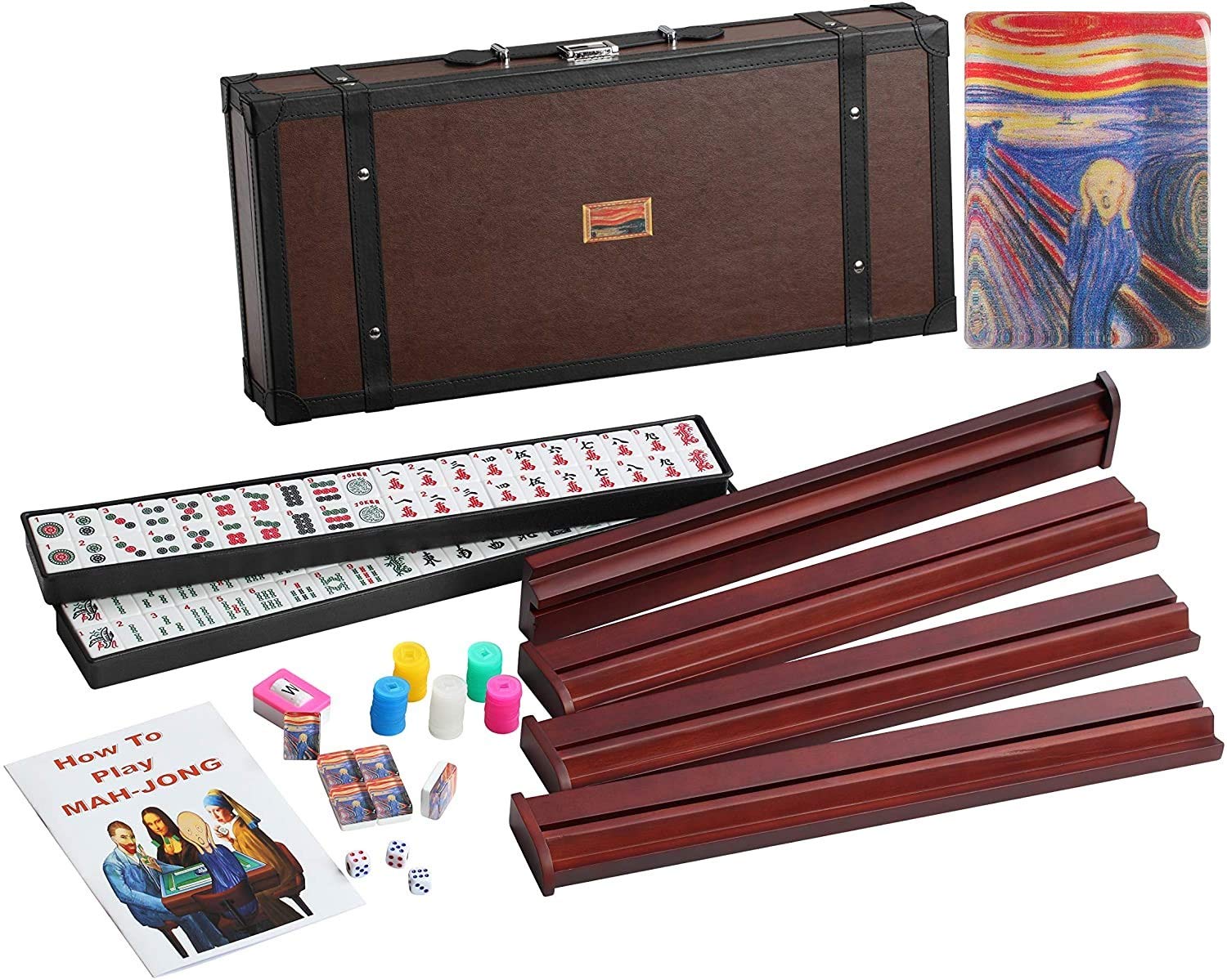 166 American Western Mahjong Mah jongg Set Suitcase Limited Edition Embedded Masterpiece Background in Leather Suitcase