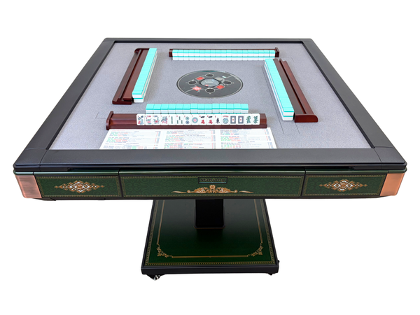 New Arrival !!! Skyline Emerald Elite 30 Premium Automatic Mahjong Table – American Mahjong Edition, 2 Sets of 30mm Numbered Magnetic Tiles, Tiffany Blue & Sakura Pink, Emerald Green Glass Top, Folding Design with Wooden Racks & Pushers