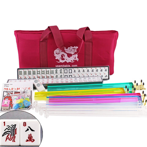 American Mahjong 166 Premium White Tiles, All-in-One Rack/Pushers,Chips, Western Mah Jongg Game Set with Soft Bag