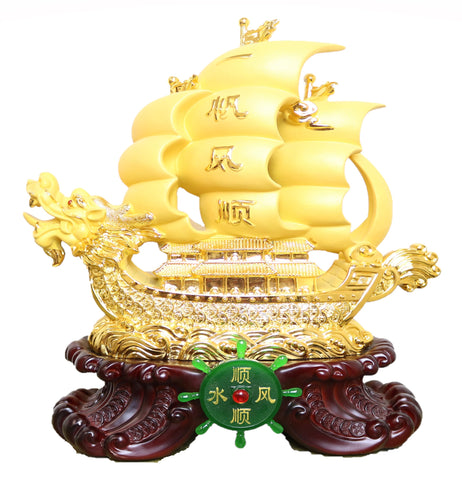 Feng Shui Gold Dragon Sailboat Decoration of Wealth and Prosperity