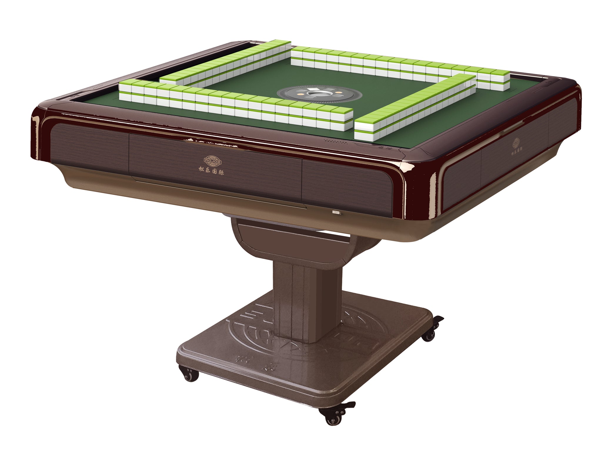 MJ-BST 松乐 Automatic Mahjong Table Coffee Color Pedestal Folding Style with Numbered tiles 36mm/40mm