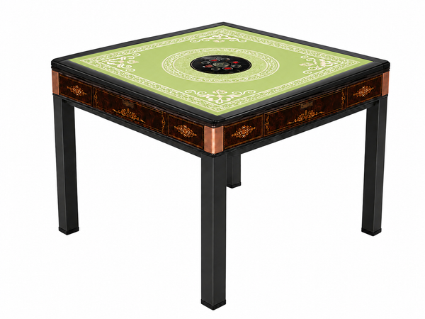 New Arrival !!! Skyline Vintage Elite 30 Premium Automatic Mahjong Table – American Mahjong Edition, 2 Sets of 30mm Numbered Magnetic Tiles, Tiffany Blue & Sakura Pink, Emerald Green Glass Top,4-Legs Dining Table Design with Wooden Racks & Pushers