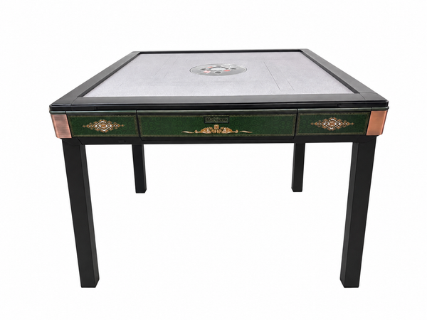 New Arrival !!! Skyline Emerald Elite 30 Premium Automatic Mahjong Table – American Mahjong Edition, 2 Sets of 30mm Numbered Magnetic Tiles, Tiffany Blue & Sakura Pink, Emerald Green Glass Top,4-Legs Dining Table Design with Wooden Racks & Pushers