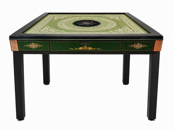 New Arrival !!! Skyline Emerald Elite 30 Premium Automatic Mahjong Table – American Mahjong Edition, 2 Sets of 30mm Numbered Magnetic Tiles, Tiffany Blue & Sakura Pink, Emerald Green Glass Top,4-Legs Dining Table Design with Wooden Racks & Pushers