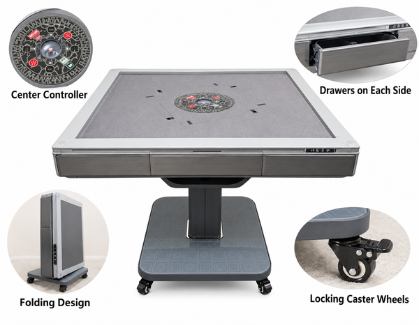 MJ-MINI360 松乐可折叠式 旋翼过山车 超薄 电动麻将桌 Automatic Mahjong Table Gray Color. Utral-Thin Roller Coast Folding Style with No-Numberes Chinese Style Tiles
