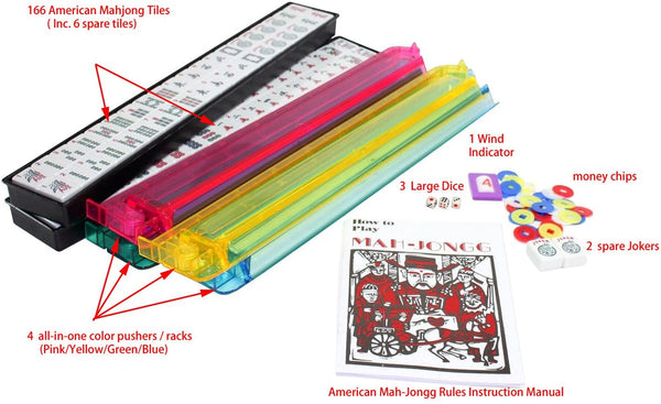 CLEARANCE SALE!  FREE SHIPPING!  166 Tiles American Mahjong Set Blue Phoenix Soft Bag 4 Color Pushers/Racks