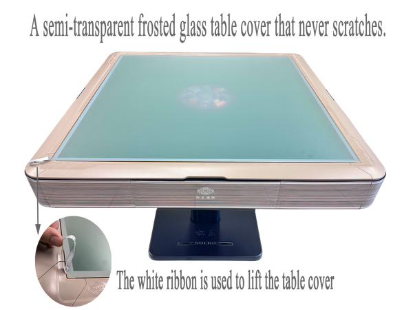 MJ-T200 Light Brown Automatic Mahjong Table. Pedestal Folding Table Ultra Thin Style with Numbered Tiles 36mm/40mm