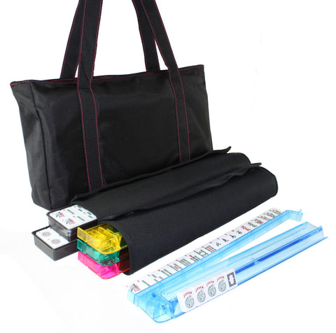 American Mahjong Set Waterproof Black Nylon wtih Red Stitches Bag 4 Color Pushers/Racks Western Mahjongg