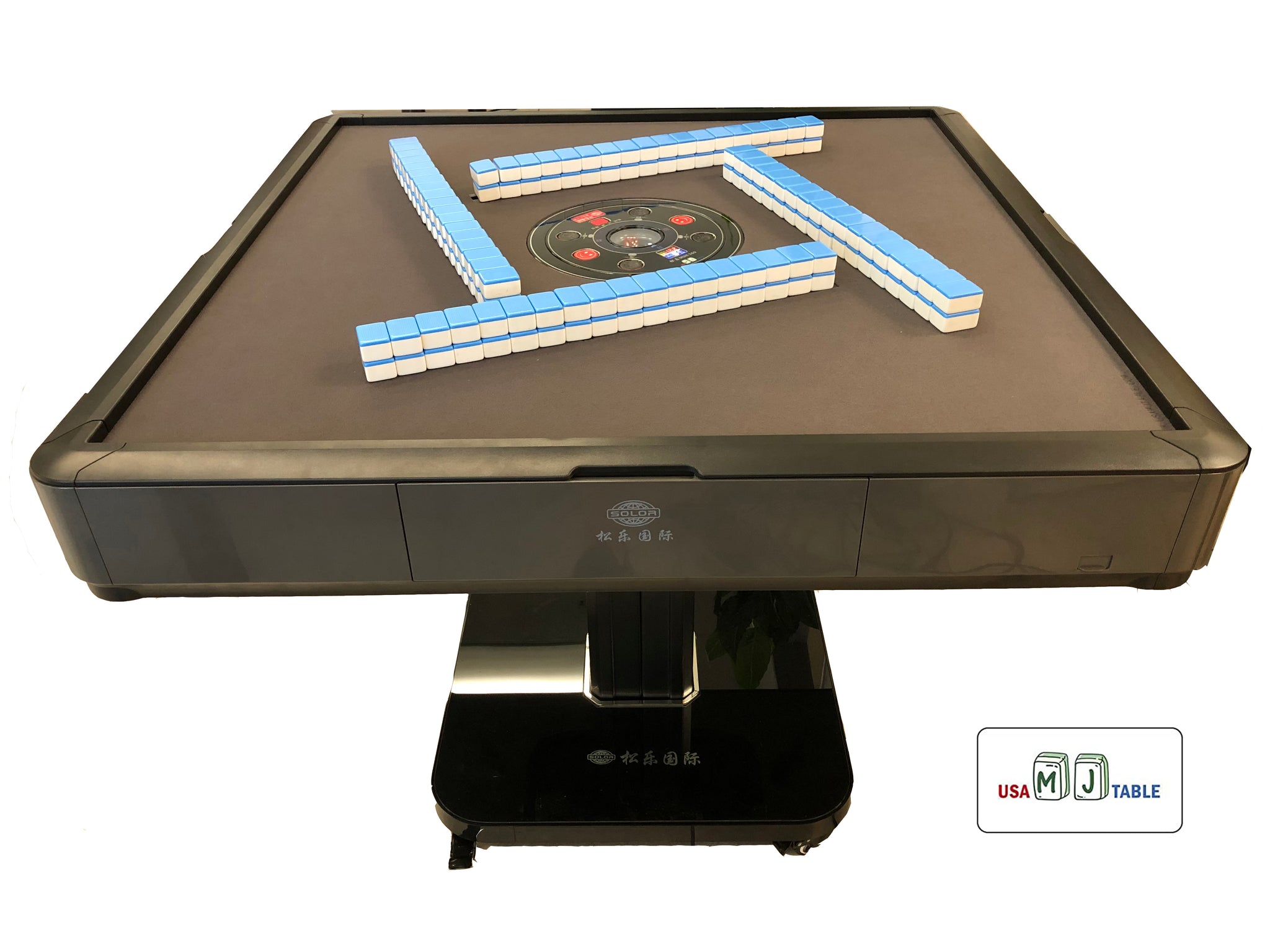 MJ-MINI360  Automatic Mahjong Table Gray/White Color. Utral-Thin Roller Coast Folding Style with 40mm Numbered Filipino Style Tiles Table Cover Included
