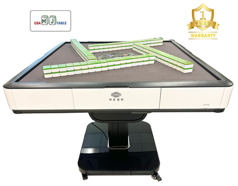MJ-MINI360 Automatic Mahjong Table Gray/White Color. Utral-Thin Roller Coast Folding Style with 36mm Numbered American Style Tiles Table Cover Included