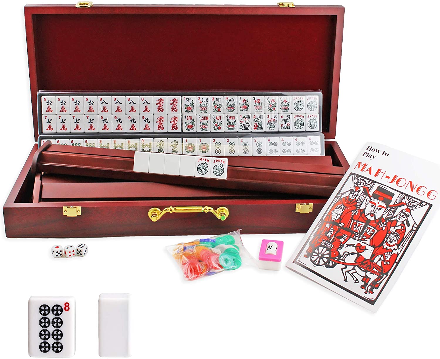 Vintage 152 Tile 5 Rack Chinese Mahjong Set Leather Case Mah Jongg