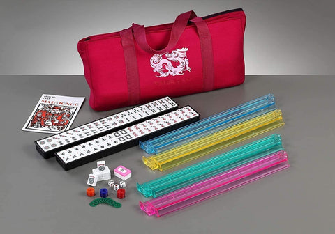 American Mahjong Set in Burgundy Bag Western Mahjongg 4 Color Pushers & Racks