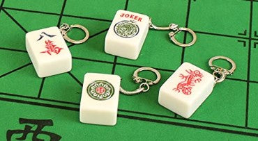 Acrylic Mahjong Tile Keychains ❘ White Elephant Gift Mahjong Joker, Red Dragon, Flower, Character Eight 4 Pack