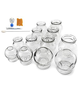拔罐 Medical Grade Glass Cupping Therapy Set Professional Vacuum Cupping Therapy Equipment (12 pcs Thick Glass Cupping Set)