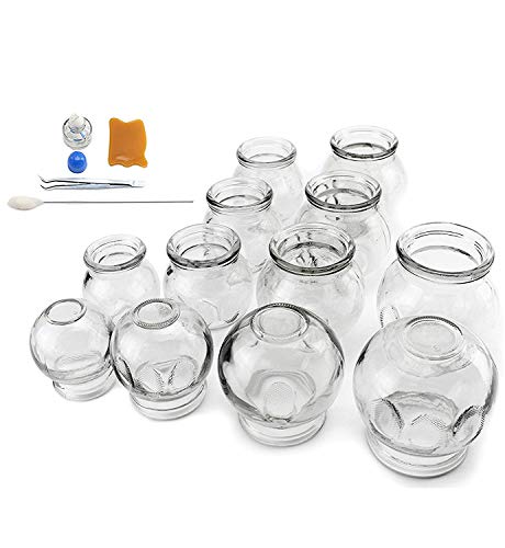 拔罐 Medical Grade Glass Cupping Therapy Set Professional Vacuum Cupping Therapy Equipment (12 pcs Thick Glass Cupping Set)