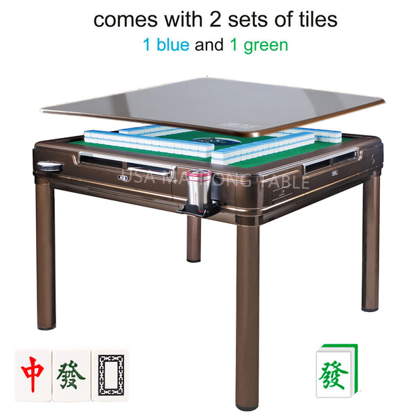 BIG SALE !! MJ-BST Mahjong Dining Table - Four Legs (Compatible with Numbered Tiles), Different Tiles Options (36mm/40mm) Automatic Mahjong Table with Cup Holders and Matching Hard Table Cover.