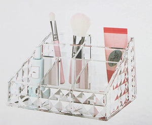 Clear Acrylic Cosmetics Brush and Makeup Organizer with 7 Compartments