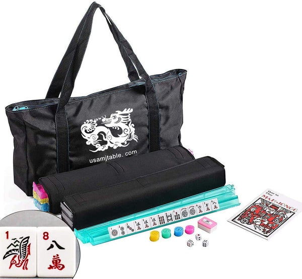 American Mahjong Set Waterproof Black Nylon wtih Blue Stitches Bag 4 Color Pushers/Racks Western Mahjongg