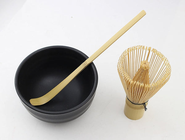 Matcha Whisk Set まっちゃ 抹茶 - Brush + Ceramic Bowl + Scoop/八十本立 Japanese Green Tea Bamboo Preparing Tool 3 Piece Set