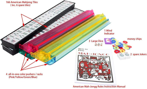 American Mahjong Set Waterproof Black Nylon wtih Blue Stitches Bag 4 Color Pushers/Racks Western Mahjongg