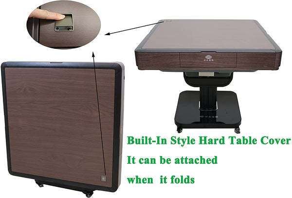 MJ-MINI360 Ultra-Thin Automatic Mahjong Table in Wooden Color with Folding Roller Coaster Style, 40mm Numbered Tiles in Filipino Style, and Built-in Hard Table Cover