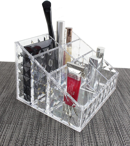 Clear Acrylic Cosmetics Brush and Makeup Organizer with 7 Compartments
