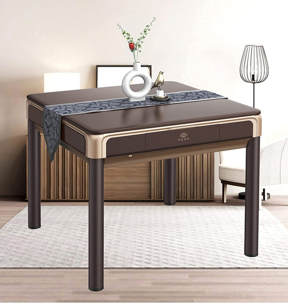 MJ-BST 松乐 Automatic Mahjong Table Coffee Color with Gold Edges. 4-Legs Dining Table Style with Numbered Tiles 36mm/40mm