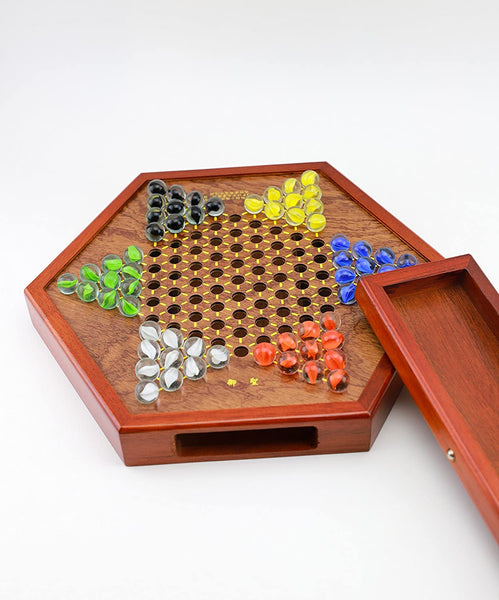 Wooden Chinese Checkers Game Set Drawers and Marbles