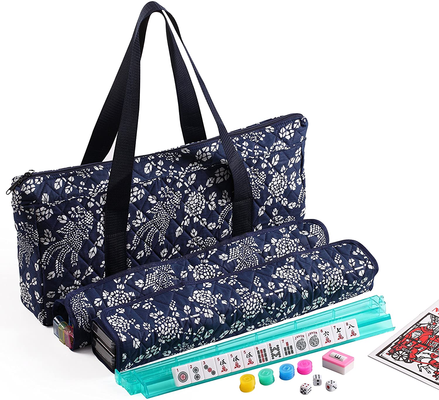 American Mahjong Set Blue Phoenix Soft Bag 4 Pushers/Racks Easy